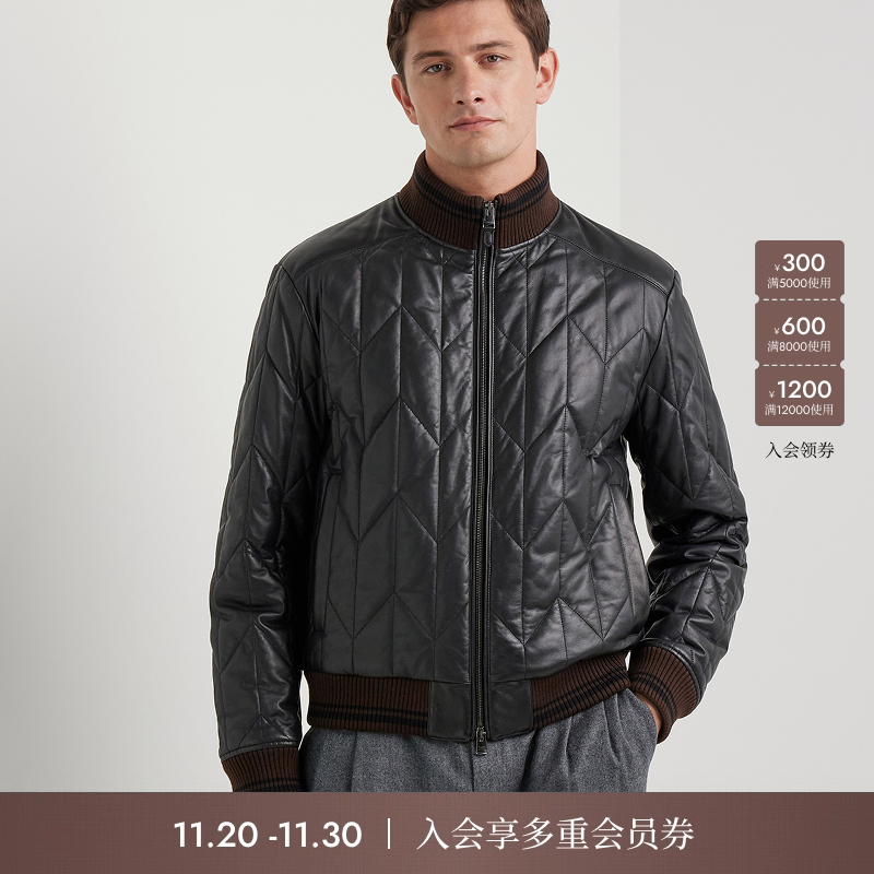 【25秋冬新品】CANALI康纳利黑色羊皮革男士绗缝夹克