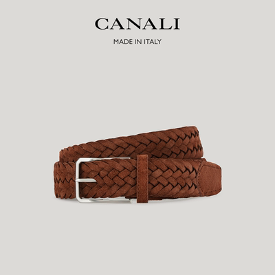 【26春夏新品】CANALI康纳利浅棕色编织绒面牛皮革男士腰带