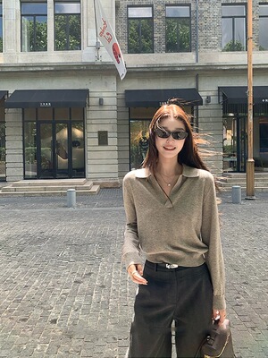 高级感翻领polo针织衫女春秋软糯羊毛衫宽松显瘦长袖内搭打底