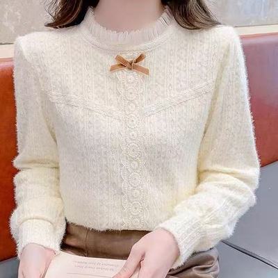 法式蕾丝蝴蝶结打底衫女