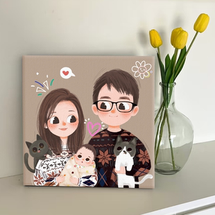 定制礼物画像全家福装饰画情侣真人拼图相片卡通相框冲印挂画摆台