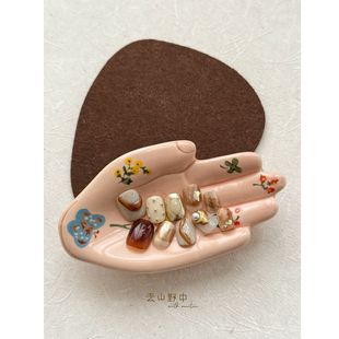 去山野中NAIL手工甲片小红书小众ins秋季 奏鸣曲琥珀色显白穿戴甲