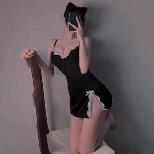 维性感密睡衣女夏天2022年新款带胸垫蕾丝吊带睡裙套装睡袍春秋款