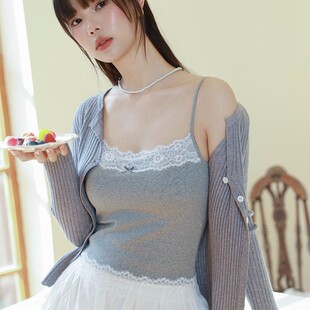 2025早春纯欲BM风紧密赛络纺新疆棉蕾丝小花边带胸垫内搭外穿吊带
