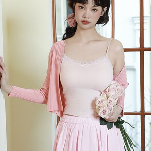 2025早春纯欲BM风凉感肌理棉满天星蕾丝小花边带胸垫内搭外穿背心