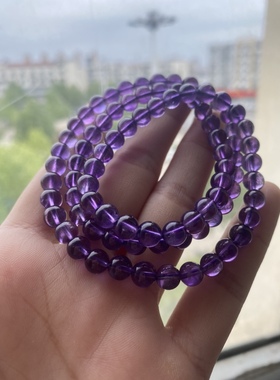 新品天然紫水晶三圈手链女款礼物巴西紫色礼物幸运七月手串多层饰