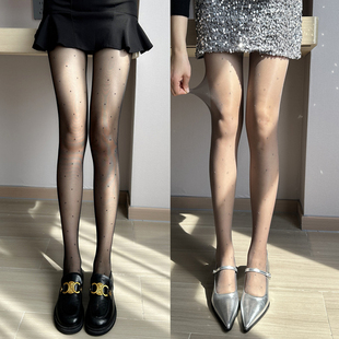 银丝波点丝袜春夏性感薄款 袜肤色显瘦打底袜 透肉闪光圆点黑丝连裤