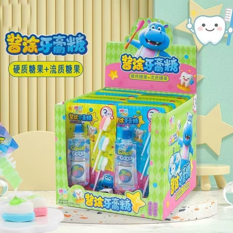 糖玩&pi;对酱涂牙膏儿童牙膏糖果硬质糖果流质糖果卡通可爱盒装