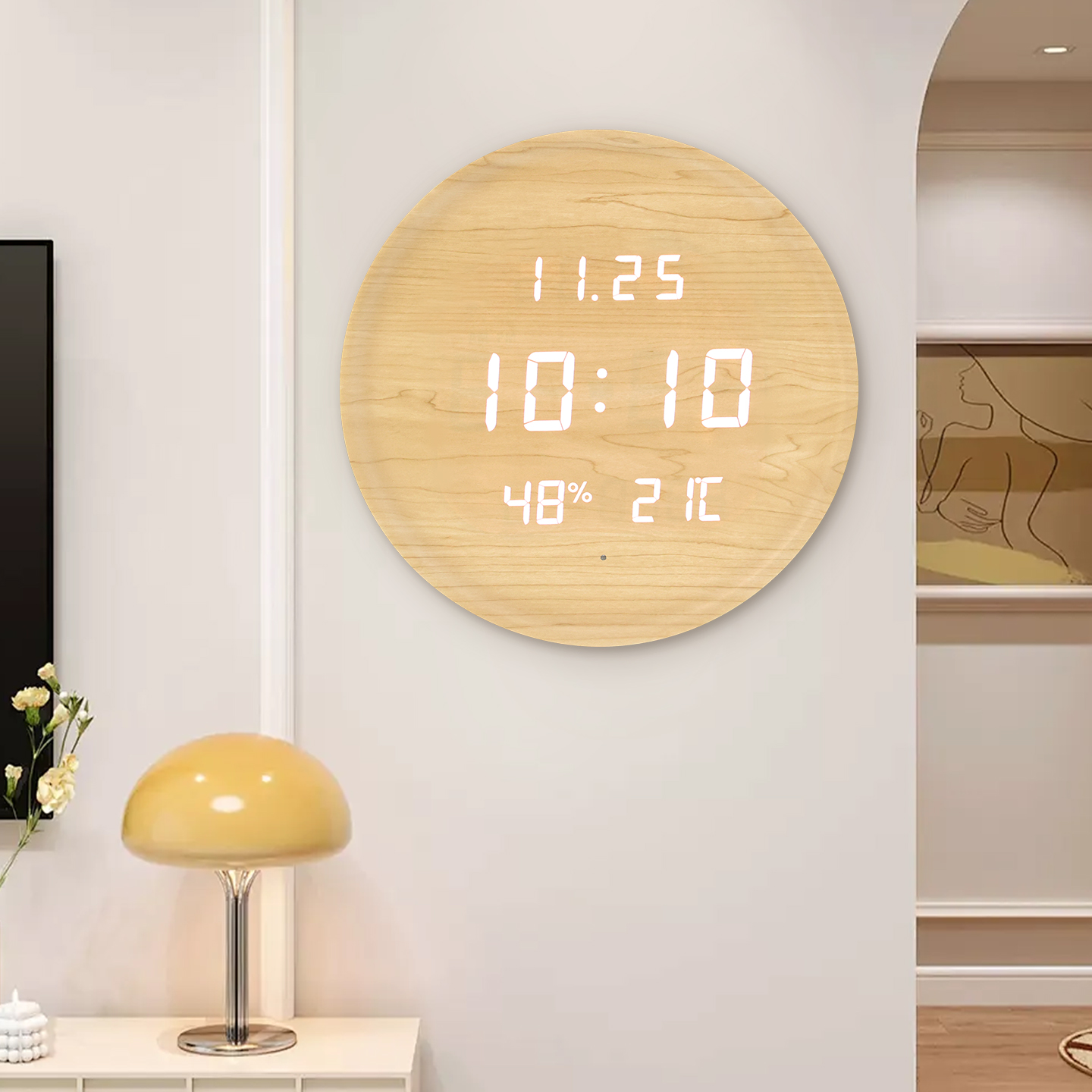 wifi自动对时实木钟表挂钟