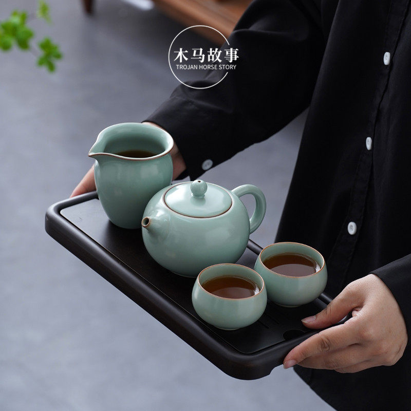 汝窑旅行可携式茶具套组一壶二杯两人办公室景德镇陶瓷茶具整套送