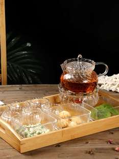 玻璃花茶壶下午茶茶具加热底座套装 英式 养生煮茶水果茶围炉煮茶