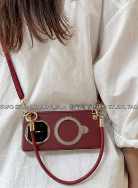 适用华为Mate X6手机壳折叠屏X5典藏版保护套xfold3Pro新款vivo xfold5酒红全包中轴一体支架OPPO N5斜挎挂绳