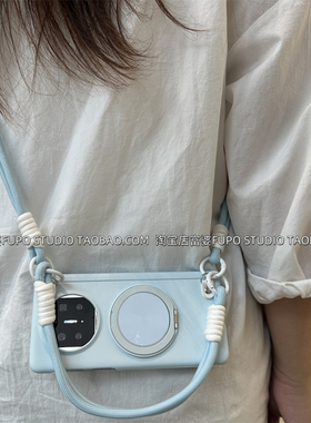 适用华为Mate X7手机壳折叠屏X6典藏版保护套蓝色中轴硬壳新款旋转支架vivo xfold5斜挎手提挂绳xfold3Pro