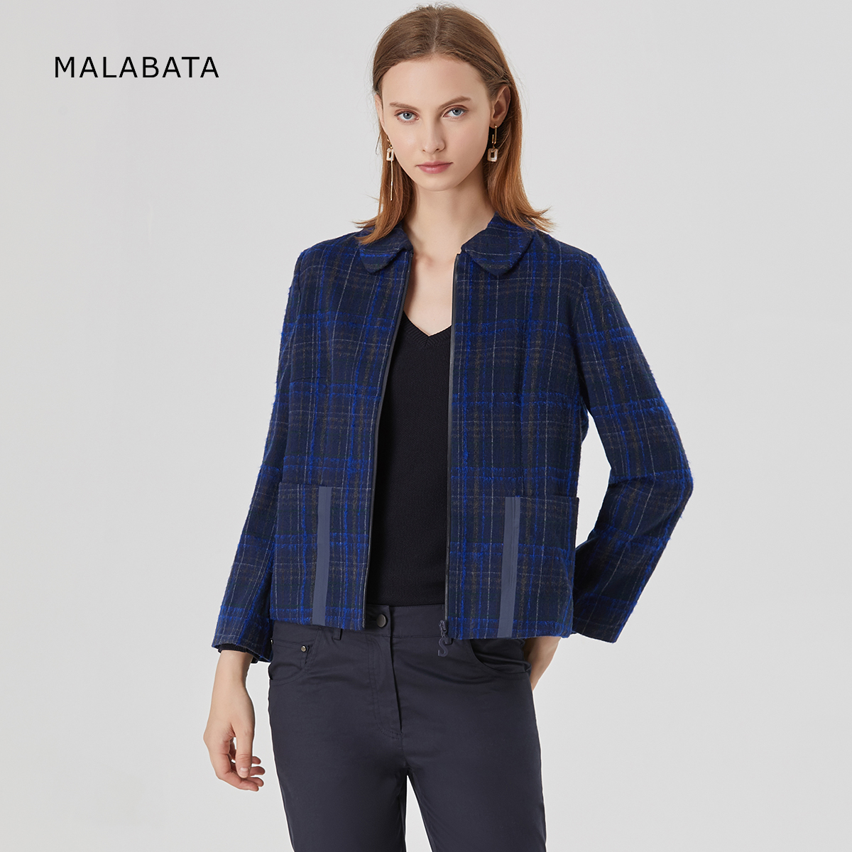 2021年时尚格子休闲毛呢外套短外