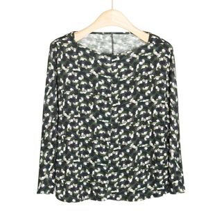 玛拉葩塔2023年早秋新款圆领内搭外穿绿花纯羊毛舒适针织衫毛衫女