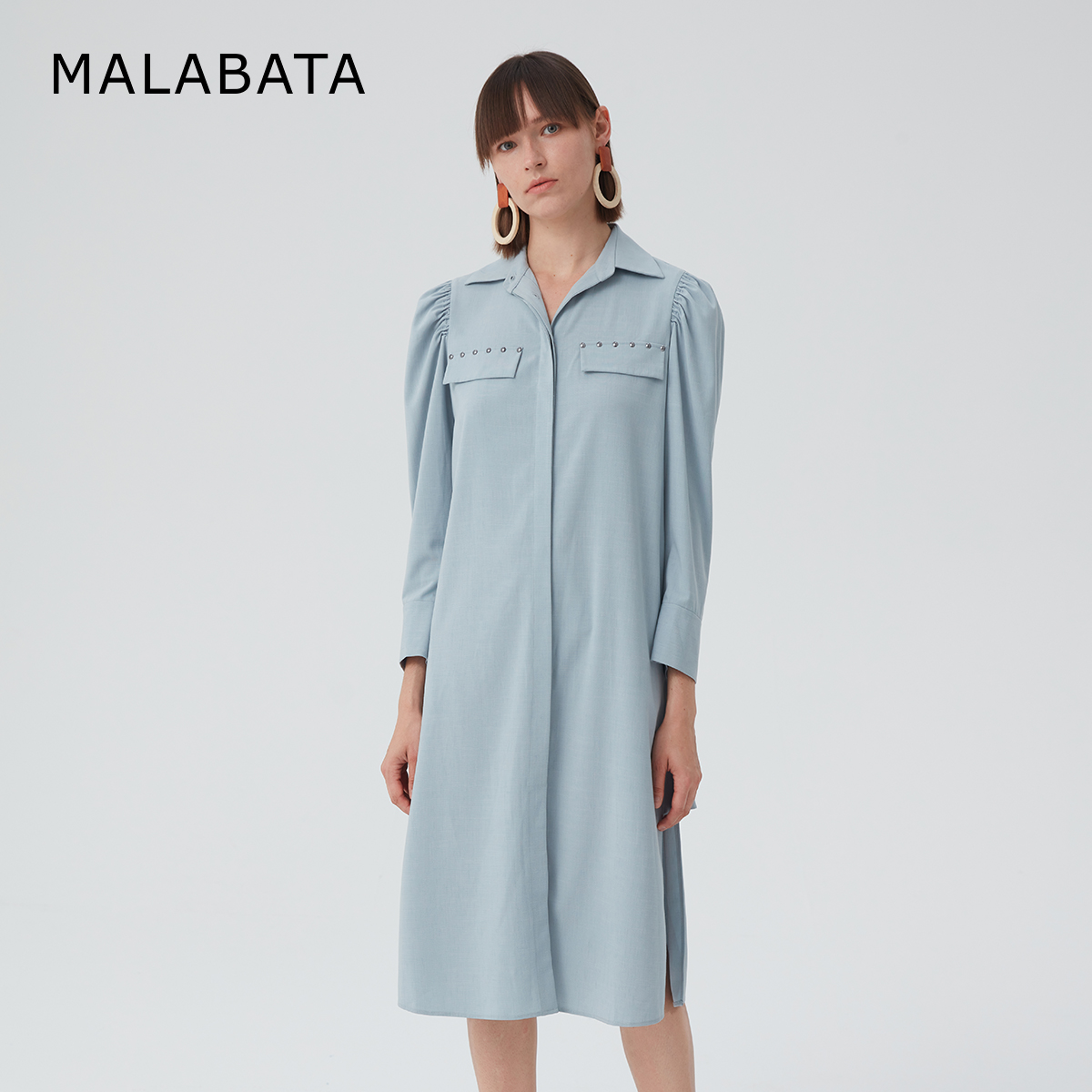 malabata时尚韩版莫兰迪色连衣裙