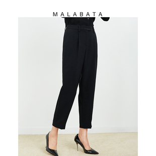 女休闲裤 韩版 MALABATA铅笔裤 2023年春夏新款 九分裤 黑色高腰薄款