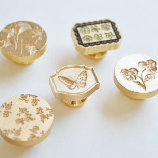 南初文创 包邮原创火漆异形蝴蝶园花花展柜植物铜头印章浮雕盖戳