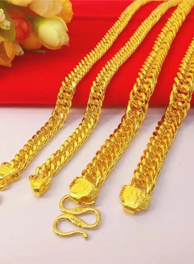 香港正品9999真金加厚镀24k金老板金色项链纯沙金项链男粗不掉色