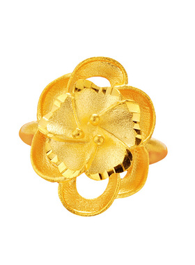 越南沙金黄金戒指大花朵古法立体开口可调节指环真黄金女不掉色