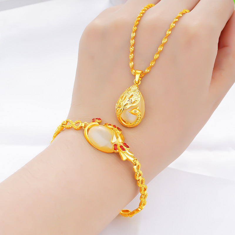 沙金首饰越南孔雀套装镀金饰品项链手链2025年实惠两件套