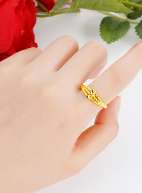 经典款越南沙金戒指活口女三爱心简约仿真黄金可调节久不褪色