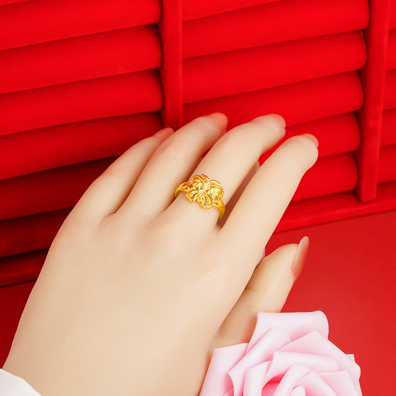 沙金活口戒指花瓣女款时尚蝴蝶爱心百搭饰品调节网红同款金店同款