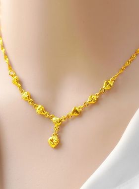 经典沙金项链女 黄金色吊坠转运珠项链女ins不掉色首饰生日礼物女