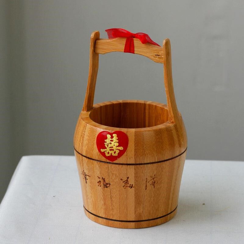 竹制子孙桶结婚礼品盒四件套婚庆布景道具摆件摆设婚庆陪嫁用品i.