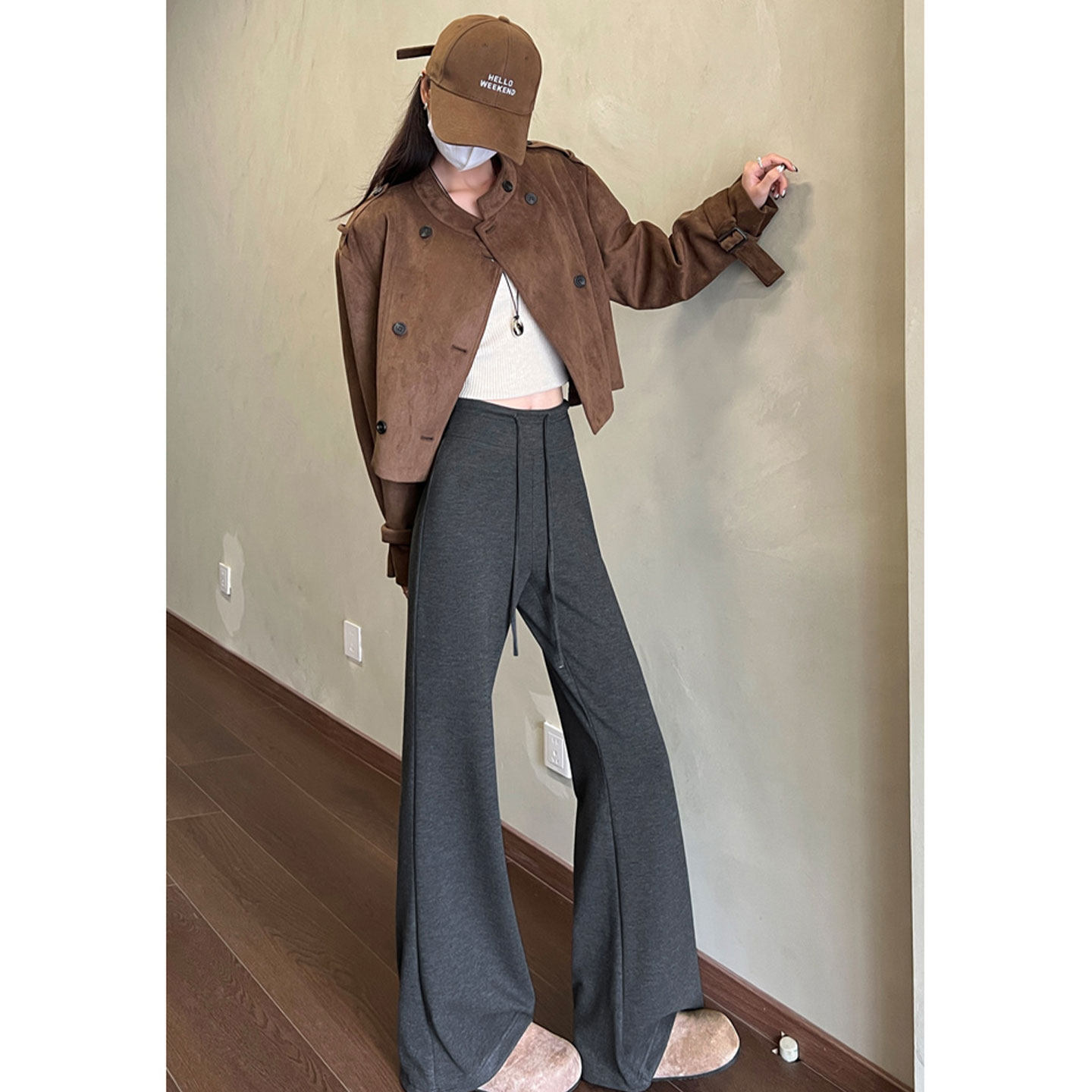 桑蚕丝羊毛喇叭裤女秋冬高腰显瘦修身瑜伽裤微喇垂感加绒运动裤子