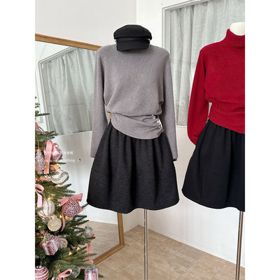 美爆啦！高级灰色花苞毛呢半身裙