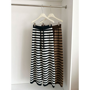 慵懒条纹毛绒绒针织休闲裤女2026春新款直筒宽松阔腿长裤子冬外穿