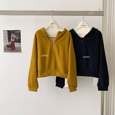 爆款小个子半拉链连帽卫衣女加厚