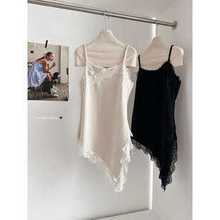 韩系蕾丝拼接叠穿吊带背心女长款2026春季新款设计感百搭打底上衣