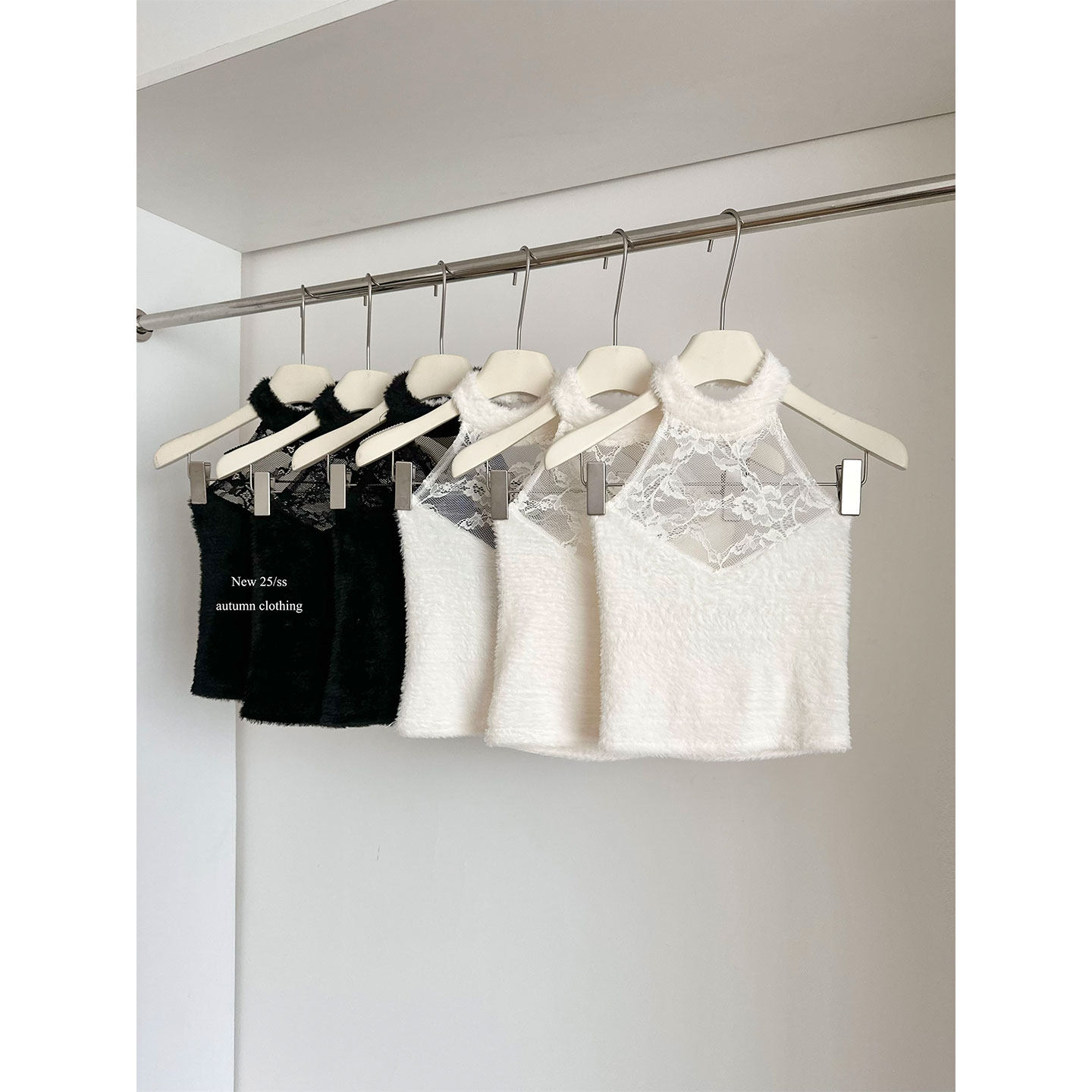 重工半透蕾丝拼接挂脖露背吊带上衣女春季纯欲针织背心吊带打底衫,女装/女士精品,毛针织衫,淘宝优惠券,粉丝福利购,淘宝优惠卷