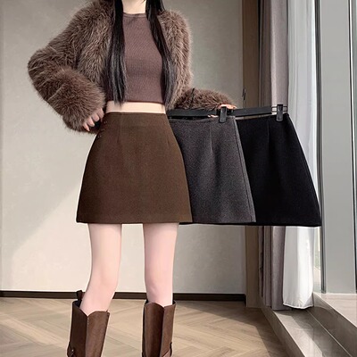 超好看冬装毛呢半身裙女小个子