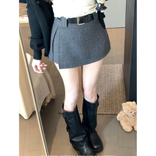 韩系侧开衩a字半身裙灰色西装裤靴裤女2026春夏高腰防走光短裙子
