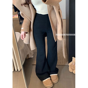 今年流行超火裤子德绒微喇裤女冬外穿春季慵懒高腰显瘦加绒休闲裤