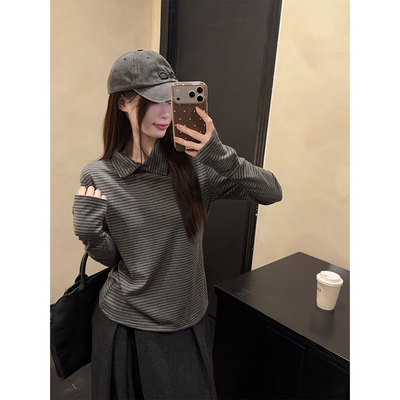 送运费险！叠穿条纹长袖T恤女冬
