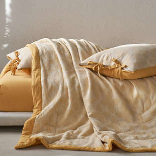 A类母婴级全棉色织双层纱多用盖毯空调薄被子纯棉三层纱水洗床单