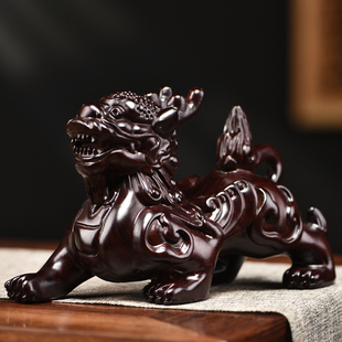 黑檀木雕貔貅摆件家居饰品木质公母一对独角双角皮丘客厅开业送礼