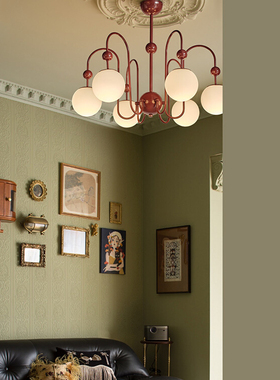 新款客厅灯主灯法式复古红色吊灯卧室灯中古奶油轻奢魔豆灯吸顶灯