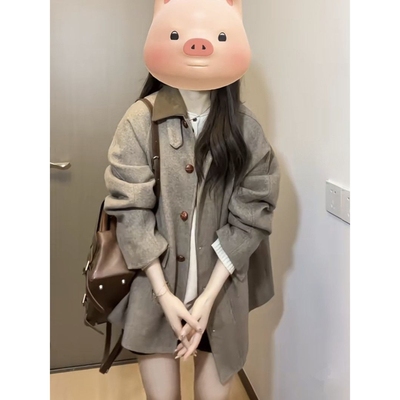 卡其色呢子大衣女2024新款秋冬感毛呢外套韩系小个子宽松上衣
