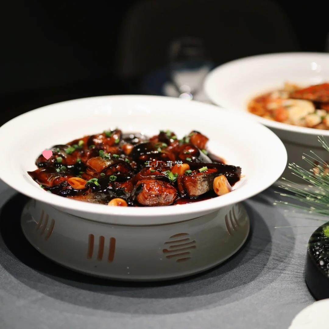 农家乐特色陶瓷纯白餐具蜡烛加热保温海鲜螃蟹剁椒鱼头湘菜蒸鱼盘