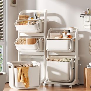 家用洗衣篮阳台浴室可移动多层多功能置物架脏衣篓浴室衣服收纳筐