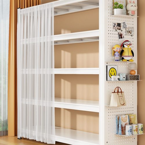 带防尘帘置物架多层收纳架家用整理架客厅书架阳台储物架落地货架