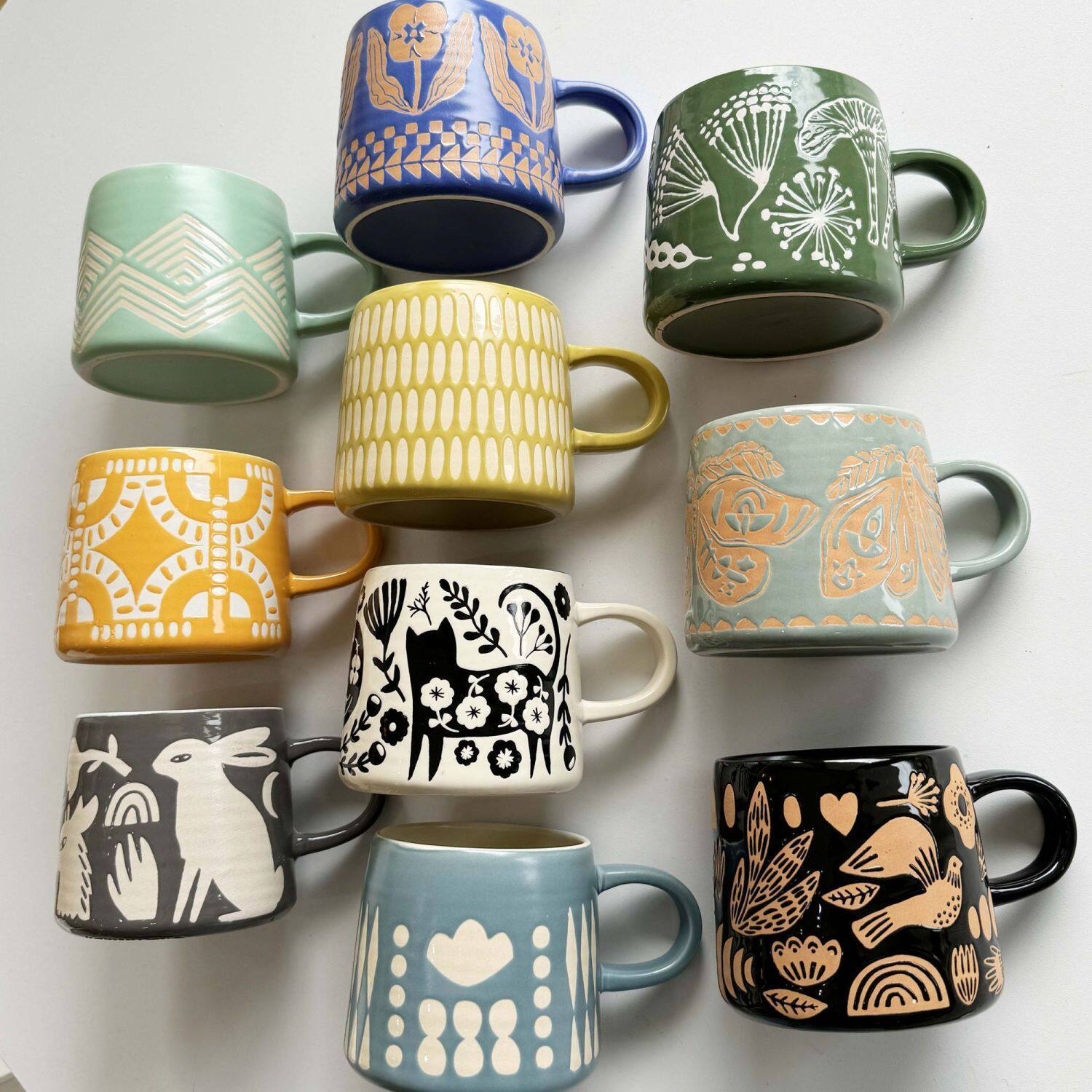 好看的复古手绘马克杯家用高级陶瓷杯ins风高颜值情侣杯咖啡杯子