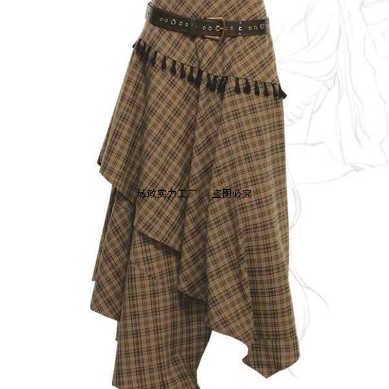 美式冬季感独2025新款好看小个子咖色不规则格子半身长裙女潮包邮