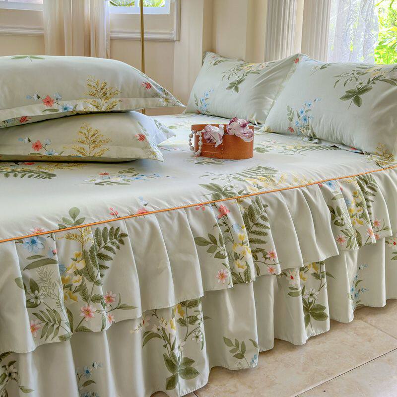 2024新款床裙款床罩单件纯棉全棉遮丑下摆床单床笠带裙边四季通用