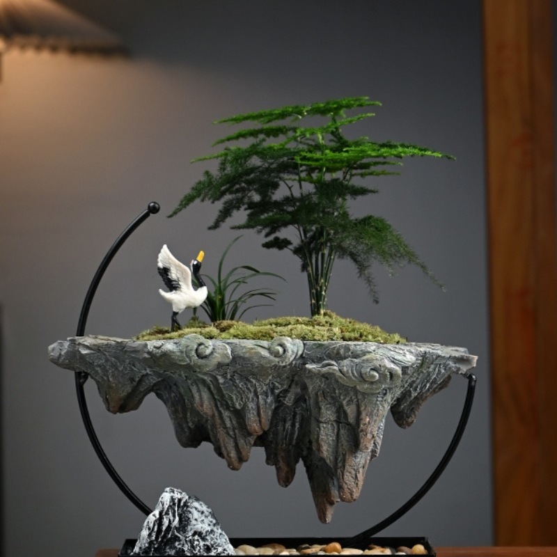 悬浮倒山文竹米竹绿植摆件盆栽景观办公室内玄关客厅桌面净化空气